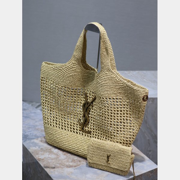 Top Quality YSL I CARE 698651 raffia weaving shopping Y bag